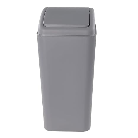 Plastic Trash Bin with Swing Lid, 16 L Small Garbage Bins, Grey