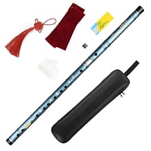 E Key Blue Color Chinese Dizi Bitter Bamboo Flute for Beginners with Free Membrane & Glue & Protector Set Traditional Chinese Instrument (E + PU bag)