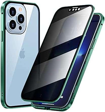 Guppy Compatible with iPhone 13 Pro Max Magnetic Case with Built in Privacy Screen Protector Anti Spy Tempered Glass Slim Metal Aluminum Shockproof Cover Hard Drop Proof Protective 6.7 inch Green