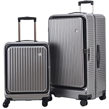 Kaleenie 2 pieces 20/29 Aluminum Frame Carry On and Checked Luggage Set with Side Opening,Lightweight Hardshell ABS+PC Trunk Suitcase with TSA Lock,360 Universal Wheels & Adjustable Handle,Dark Gray