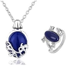 JinYu 2 Set Unisex Vampire Elena Sapphire Crystal Daylight Ring and Katherine Sapphire Crystal Pendant Daywalking Necklace