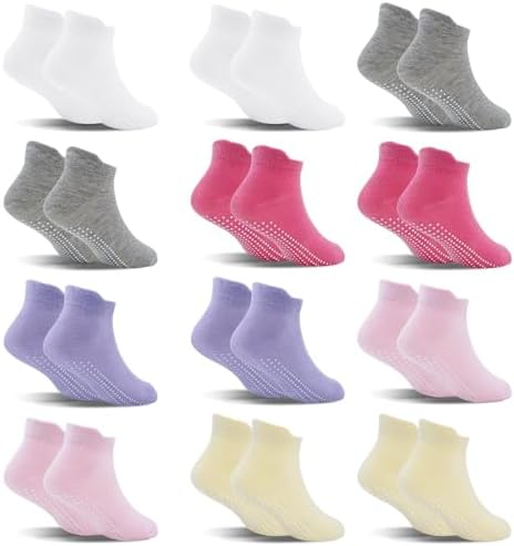 SkiBeaut 12 Pairs Toddler Non Slip Kid Boy Girl Socks with Grips, Toddlers Child Anti Skid Sticky Gripper Socks 1-7 Years Old