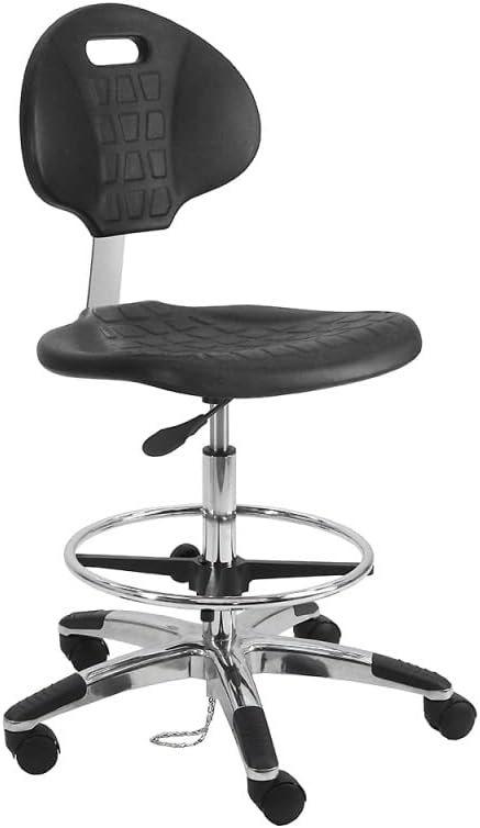 BenchPro LAT-DUA ESD Urethane Polyurethane Stools Chair with 18 in. Adjustable Footring Aluminum Base & 17 to 25 in. Height Adjustment Black