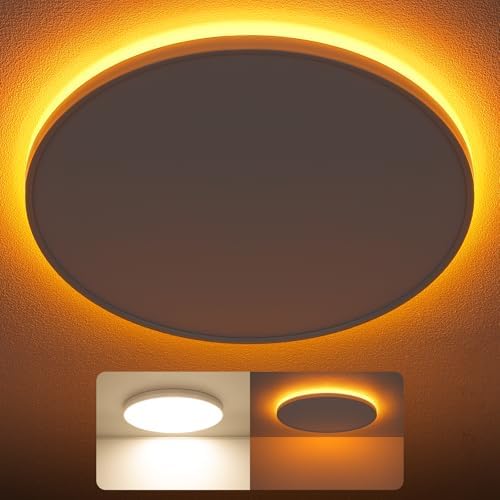 SunRider LED Flush Mount Ceiling Light Fixture with Night Light, 4000K Neutral White, 12 Inch 24W 2400LM Round Dimmable Flat Ceiling Lamp for Bathroom
