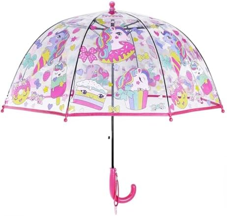 Clear Bubble Umbrella for Walking Safety-Auto Open Rainproof Transparent Umbrella-Safe with Pinch-Proof Closure and Easy-Grip Curved Handle Perfect for Small Hands