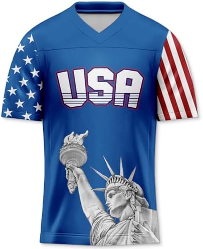 Mens 4th of July USA Flag Football Jersey Independence Day 250 Anniversary Red White Blue American Patriotic Shirt