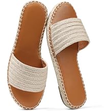 Tscoyuki Womens Flat Sandals Dressy Summer Slip On Resort Womens Sandals Raffia Beach Sandals Open Toe Espadrille Slides