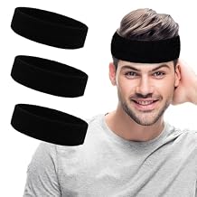 Sweatbands Sports Headbands for Men & Women - 3 Pack Moisture Wicking Cotton Headband for Tennis, Basketball, Running, Gym - Sweat Band