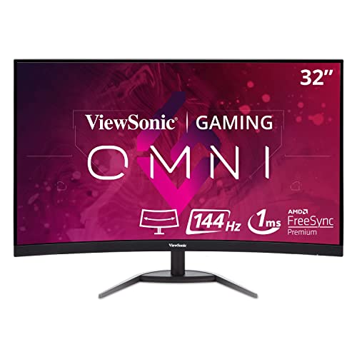 ViewSonic VX3268-2KPC-MHD 32 Inch Curved 1440p 1ms 144Hz Gaming Monitor with FreeSync Premium, Eye Care, HDMI and DisplayPort