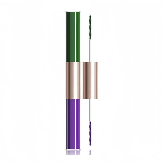 Waterproof Colorful Mascara with Small Brush, 1 Mascara with 2 Colors, Multi-Color, 2 Brush 2 Colors, Smudge-Proof, Long-Lasting, Volume and Lengthening, No Clumping (Green & Purple)
