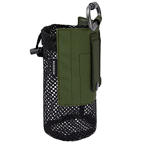 BASSDASH Tactical Molle Water Bottle Pouch with Carabiner Foldable Mesh Holder Bag for Travel Fishing Hunting Hiking Outdoor Activities
