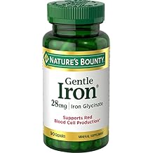 Natures Bounty Gentle Iron 28 mg Capsules with Vitamin C, Folic Acid, Vitamin B-12 Iron Supplement, Non-GMO, Gluten-Free, 90 Count