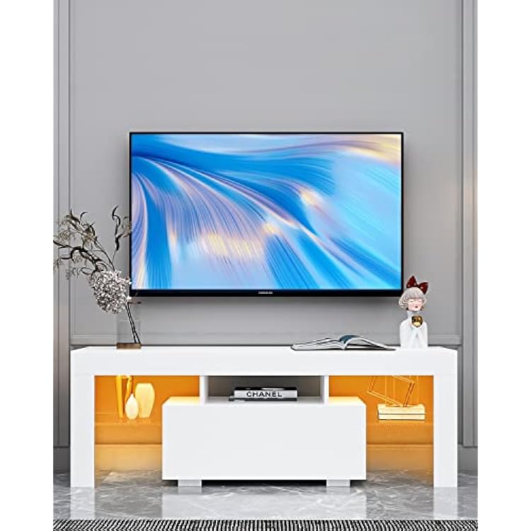BAMACAR LED TV Stands - 605550 Inch TV Tables for Bedroom & Living Room - White