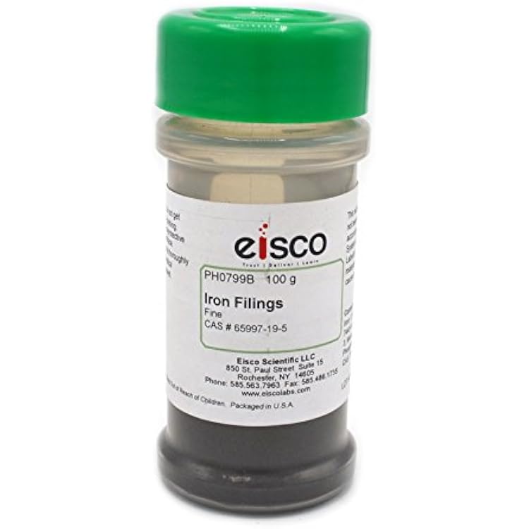 EISCO Fine Iron Filings, 100g in Sprinkle Bottle - 40-60 Mesh Iron Shavings for Magnets