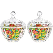 ComSaf 9fl.oz Crystal Glass Candy Dishes with Lids, Set of 2 Mini Decorative Covered Candy Jars for Office Desk, Coffee Table & Living Room | Gift for Easter, Weddings, Holidays & Parties