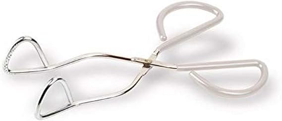 Better Houseware 10" Angled Tongs, Silver with White Handle
