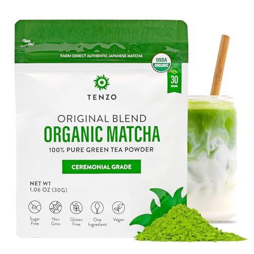 Tenzo Matcha Green Tea - Organic Ceremonial Grade, Paleo, Kosher, Vegan - Authentic Japanese Matcha Tea - Original Matcha Latte 1.06 Oz