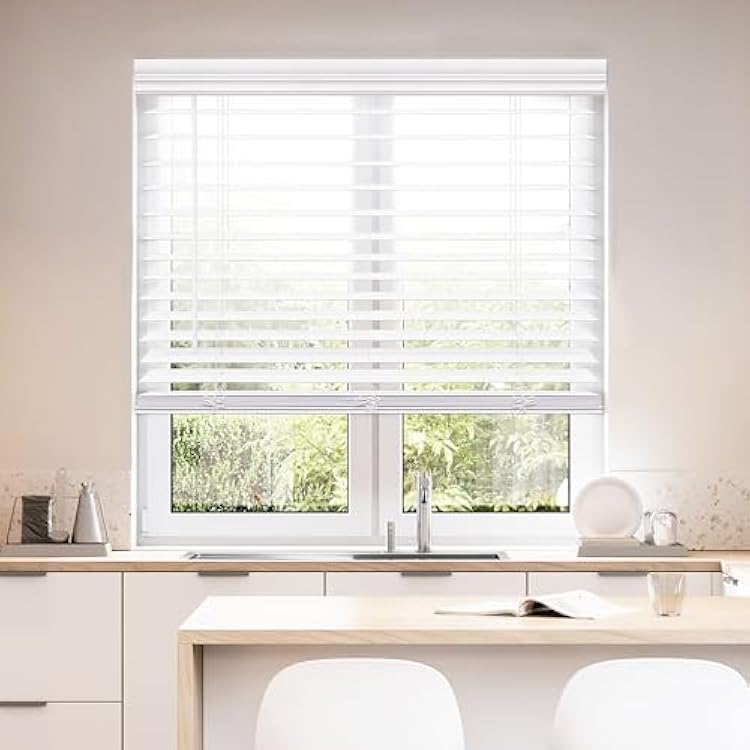 DEZ FURNISHINGS Cordless 2 Faux Wood Blind, 22 W x 64 H, White