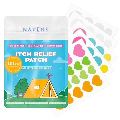Bite Itch Relief Patch 101Pcs Anti Itch Stickers Nature Formula Hydrocolloid Fast Bite Itch Relief Chemical-Free Safe for Kids Prevent Itching&Scratching Minimize Dark Marks 3 Size 3 Style 101