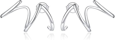 BISAER 925 Sterling Silver Triple Illusion Stud Earrings Double Huggie Hoop Earrings for One Hole Simple Trendy Claw Earring for Women Jewelry Gifts