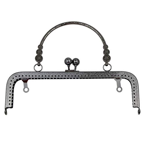8 inch Metal Purse Frame with Embossed Arch Handle Kiss Clasp Lock Frame for DIY Craft Purse Bag Clutch Making Black