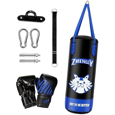 Kids Punching Bag with Gloves - PU Leather & Adjustable Height Strap - Boxing Bag Set for 3-8 Years Kids Great for Boxing, MMA, Kickboxing