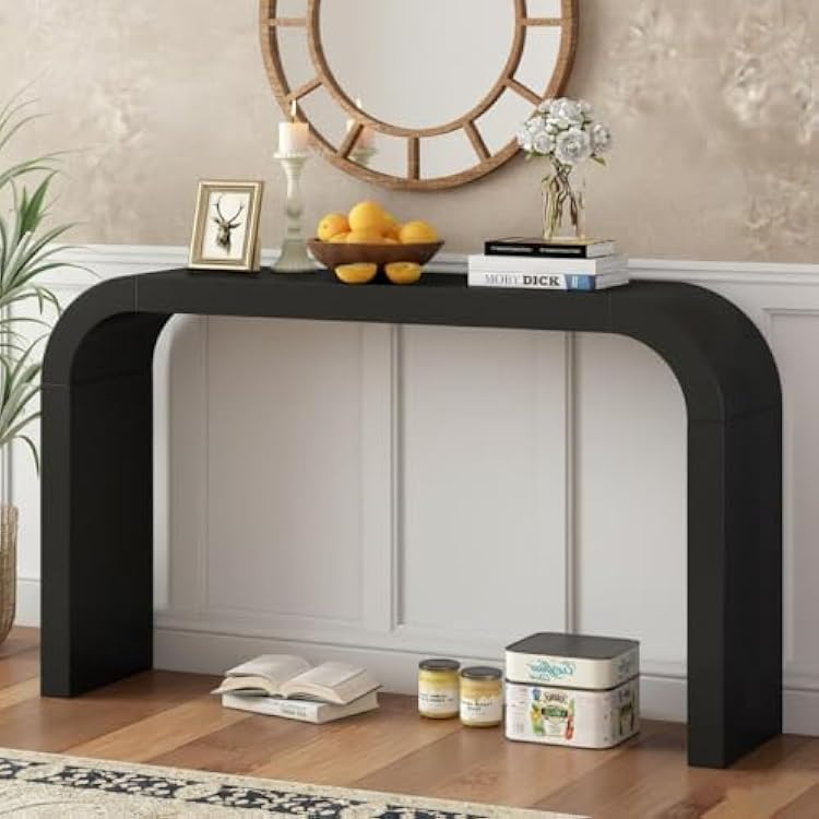 Modern Curved Entryway Table, Elegant and Versatile Sofa Table with Waterfall Curved Corners for Living Room, Black