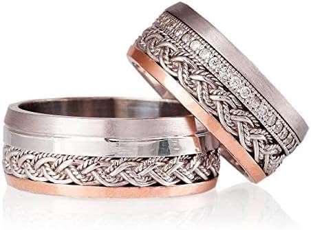Silver Wedding Ring Sets Knitting Silver Couple Matching Wedding Ring Set Personalized Man and woman Silver Wedding Ring Set