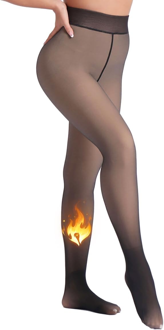 MERYLURE Fleece Lined Tights Women Fake Translucent Winter Warm Thick Pantyhose Thermal Sheer Leggings for All Skin Tone
