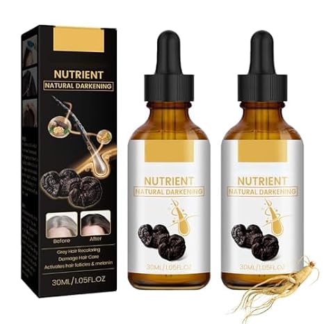 Black Shouwu Nourishing Serum, Natural Anti-Greying Hair Darkening Ganoderma Polygonum Serum, Make Hair Thicker, Strengthen Damaged Hair Care (2 Pcs)