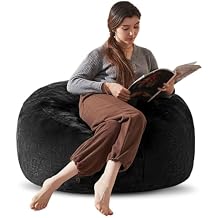 Bean Bag Chair 3Ft, Memory Foam Filled, Large Beanbag Chairs for Adults and Teens, Soft Sofa with Removable Flannel Cover, Round Couch for Living Room Bedroom College Dorm (Black, 3FT-3636"24")