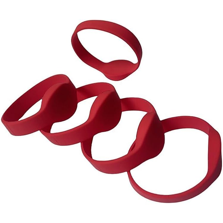 YARONGTECH RFID Bracelet 13.56mhz 1K M1 Waterproof Adult Size for Swimming Pool Pack of 5 Red