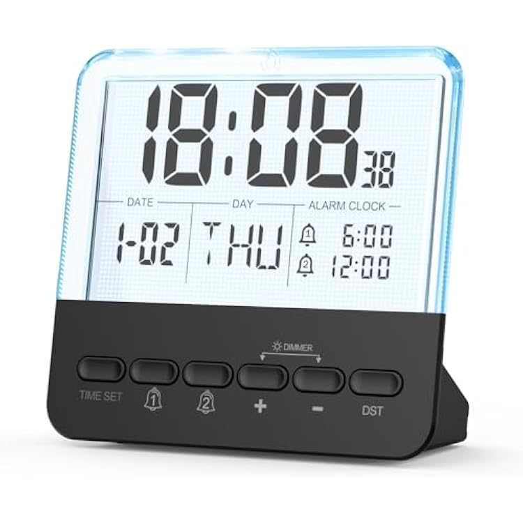 Cadmos Transparent Bedside Digital Alarm Clock-Loud Alarm for Heavy Sleepers.Large Display,Date Function, Colorful Night Light.Modern Design.Battery Operated,Perfect for Kids,Teens in BedroomBlack