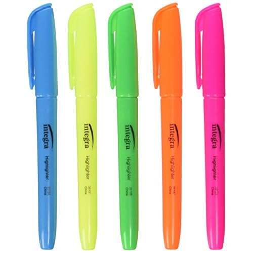 Integra Pen Style Highlighter, Chisel Point,5Set, Fluorescent Assorted ITA36180