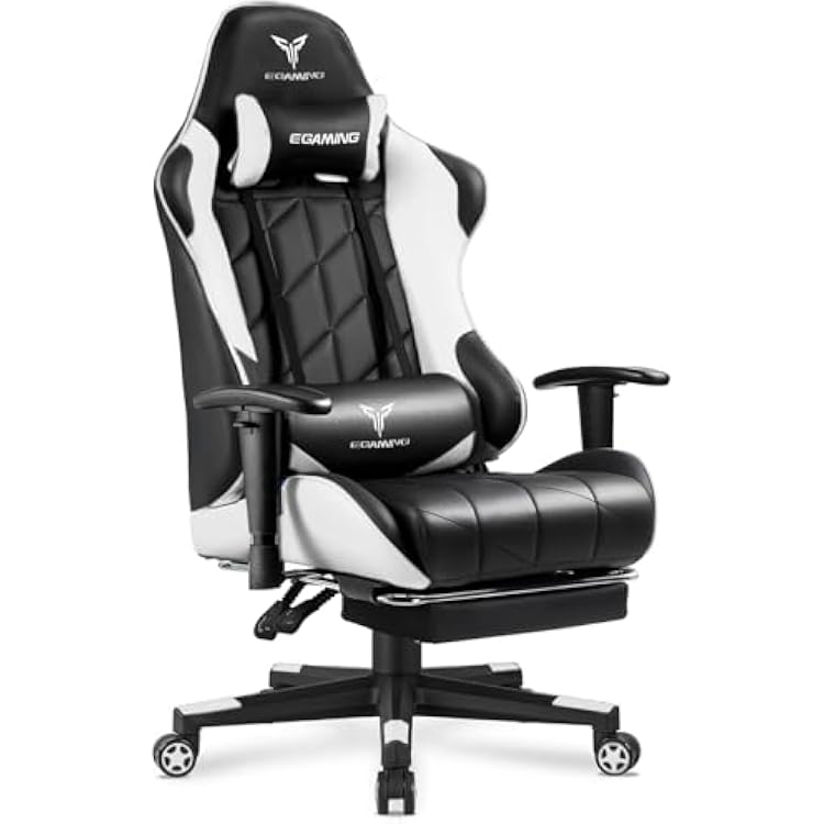 Gaming Chair, Big and Tall Video Game Chair with High Back PU Leather, Home Office Ergonomic Computer Chair with Footrest, Adjustable Height, 360 Swivel Wheels for Adults and Teens White