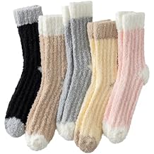 Passionbility Slipper Socks Women - Colorful Warm Fuzzy Crew Socks Cozy Soft for Winter Pink Heart Pattern Set