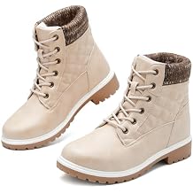 Adokoo Boots for Women Waterproof Fall Winter Ankle Boots Snow Black Combat Boots Lace Up Non Slip for Hiking Work