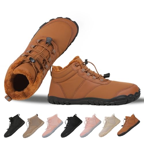 MOCHINI Hike Winter Footwear Barefoot Shoes Womens Mens,Snow Boots,Waterproof Wide Toe Box Barefoot Shoes,Warm Fur Lined Ankle Booties Hiking Trekking Trail Climbing Shoes Lace Up Anti-Slip Shoes