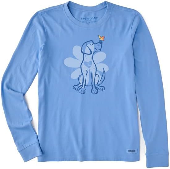 Life is Good Womens Crusher Tee Shirt, Long Sleeve Cotton Graphic T-Shirts, Spring Daisy Dog