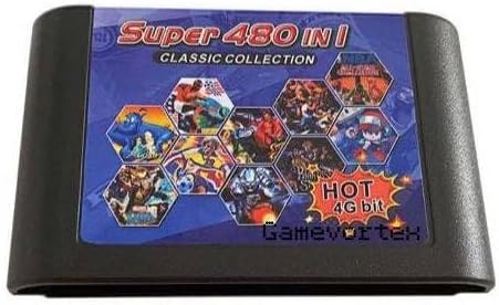 Gamevortex Super Cartridge 480 in 1 Multi Games Cartridge for Sega Genesis Mega Drive 16Bit Classic Game Consoles