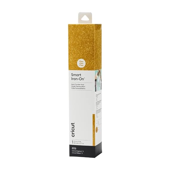 Cricut Smart Iron On, Glitter Gold (13in X 9ft) | For Explore 3 and Maker 3 - Matless cutting for long cuts up to 12ft