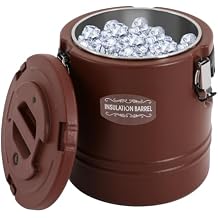 Insulated Bucket, 15L Stainless Steel Insulated Ice Buckets with Lid, Portable Commercial Insulated Soup Container, Beverage Cooling Barrel for Restaurant, Banquet, Stall, Home (Brown)