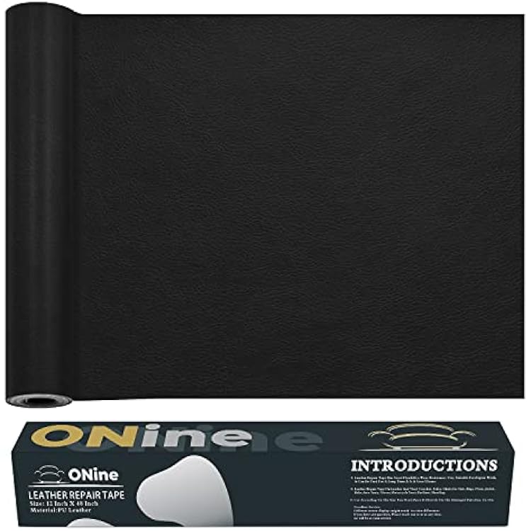ONine Leather Repair Patch,Leather Repair Tape, 12 x 48 inches Leather Repair Patch for Furniture,Vinyl Repair Kit,Leather Couch Patch,for Sofas, Furniture, Car Seats, Office ChairsBlack