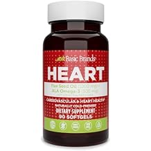 Basic Brands Smart Heart Flaxseed Oil 1000 mg with ALA Omega-3 & Lignans Cold Pressed, Plant-Based Omega 3 for Heart, Brain & Skin Support Non-GMO, 90 Softgels