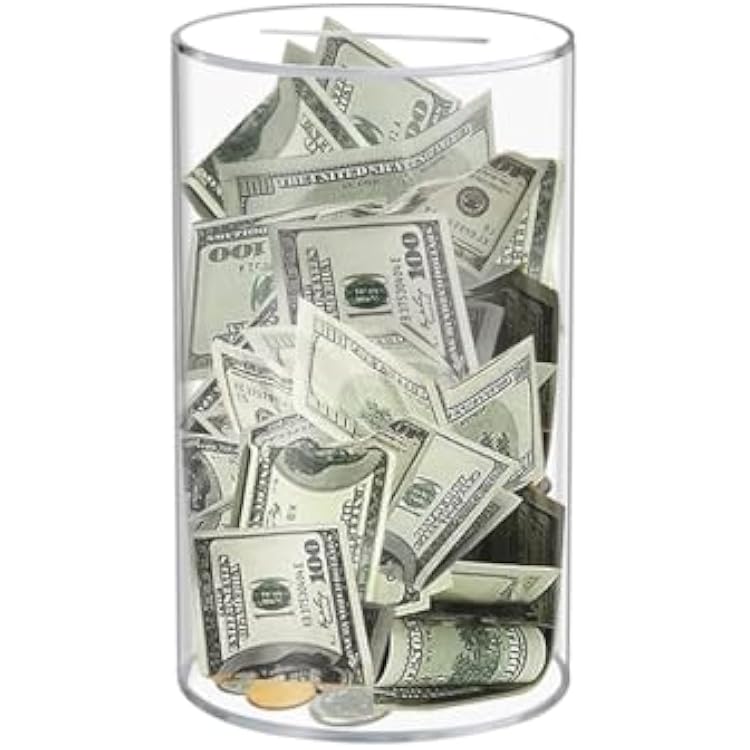 Clear Piggy Bank for Adults Kids, Transparent Money Bank for Cash Savings and Coin Savings, Acrylic Clear Box Must be Broken to Open, Birthday Gifts for Kids and Adults Cylinder