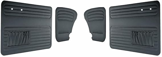 Door Panel Set, Both Sides Pocket for VW Beetle 19651977 Volkswagen Street Bug & Baja Bug Leather (4-Piece) (Black)