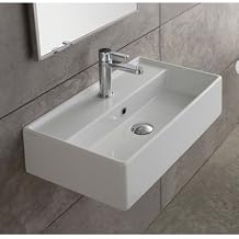 Scarabeo 5001-One Hole Teorema Rectangular Ceramic Wall Mounted/Vessel Sink, White