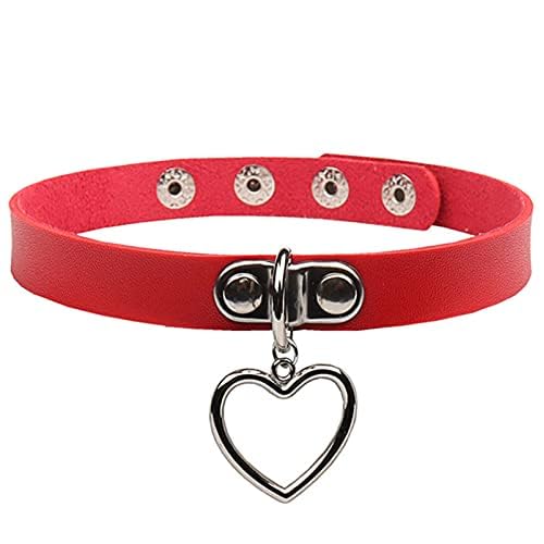 Olbye Lock Heart Choker Necklace Short Black Leather Necklace Punk PU Collar Necklaces Cosplay Necklace Link Chain Gothic Necklace Jewelry for Women and Girls