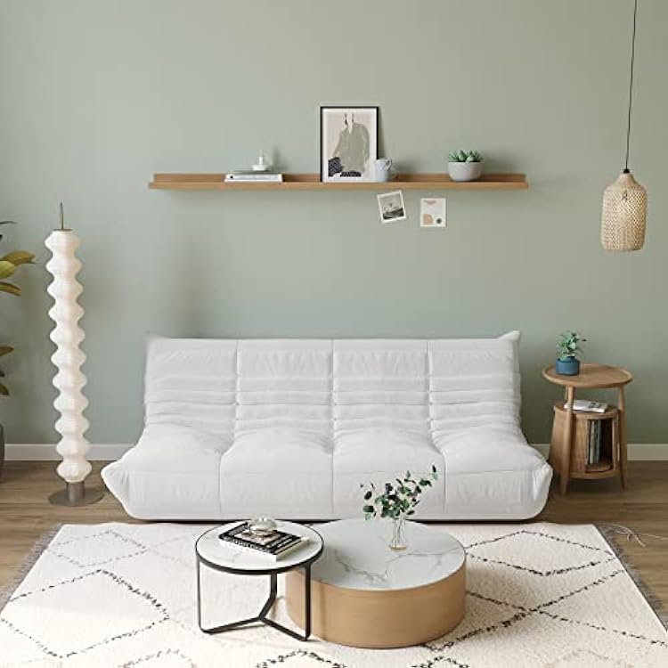 Lazy Floor Sofa Couches, Fireside Chair, Teddy Velvet Mohair 3-Seat Sofa, Tatami Sofa, Corner Chair Sofa for Living Room Bedroom Office Salon69Beige