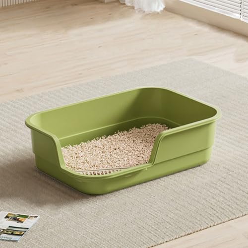 19 x 14in Open Cat Litter Box with High Side, Anti-Splashing Cats Litter Pan, Semi-Enclosed Removable Cats Litter Boxes with Litter Sifting Scoop, Open Top Kitty Toilet for Easy to Clean Green